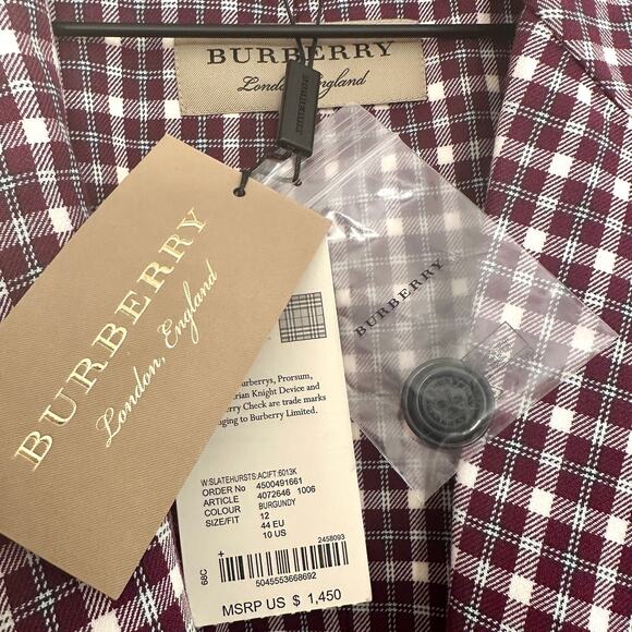 $1,450 BURBERRY NWT Purple Burgundy & White Plaid Blazer Jacket Coat – Size 10 - Picture 10 of 16